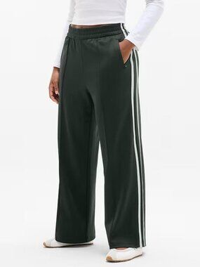 ATHLETA Women's Tempo Mid Rise Wide Leg Track Pant Size M In Elm/White